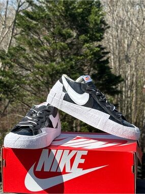 Nike Blazer Low / Sacai Black Casual Sneakers - Mens US 10.5 | Womens US 12 NEW
